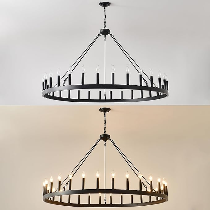 53 Inch Large Black Wagon Wheel Chandelier 30-Light Farmhouse Wagon Wheel - Image 4