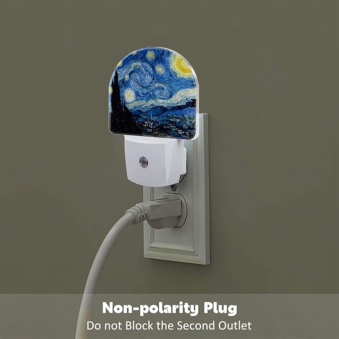 Starry Night Night Light Plug into Wall, Impressionist Oil Painting Dusk to - Image 4