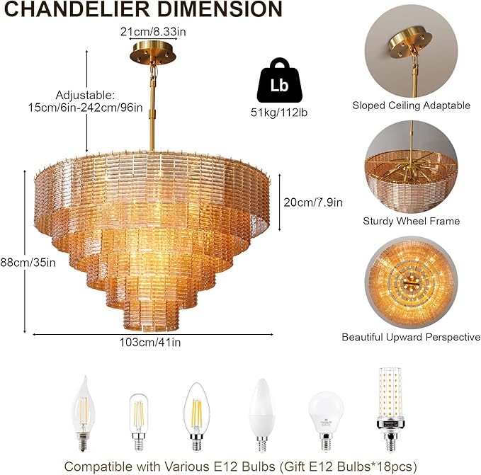 Large Chandelier, 18-Light Round Drum Kitchen Island Hanging Light - Image 2