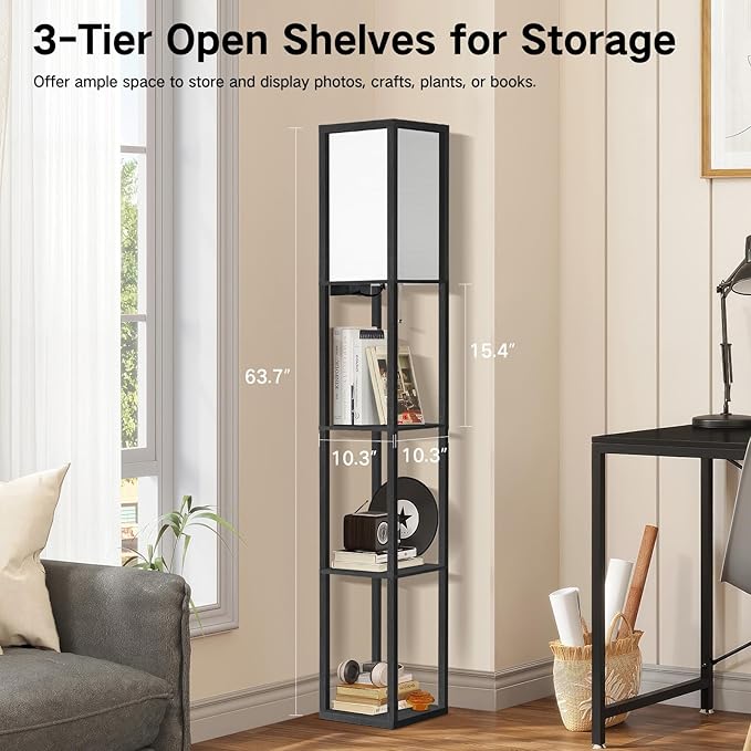 OUTON Floor Lamp with Shelves, Dimmable Shelf Floor Lamp with Remote, 1USB & 1 - Image 5