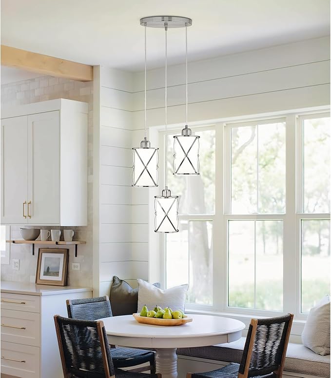 Brushed Nickel Dining Room Chandelier Light Fixture, 3-Light Pendant Lighting - Image 5