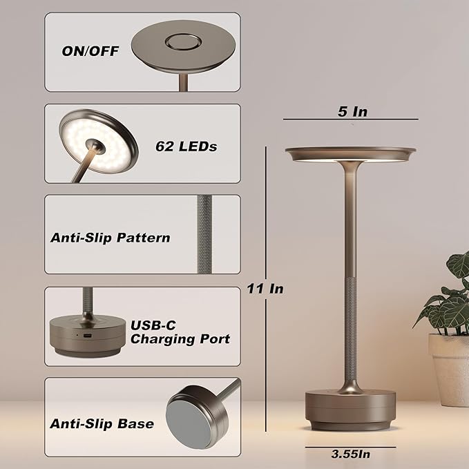 2 Pack Rechargeable Cordless Table Lamps, Portable 5000mAh Battery Table Light - Image 7