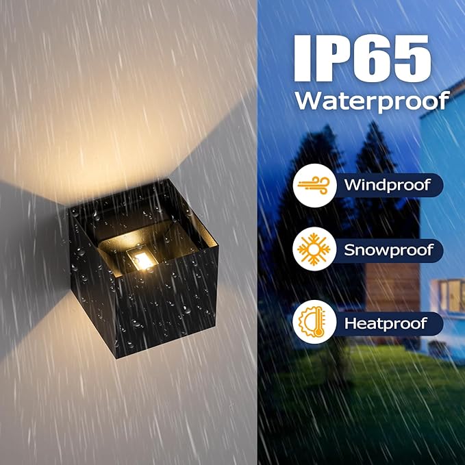 2 Pack LED Outdoor Wall Light Exterior/Interior, Modern Black Square Aluminum - Image 7