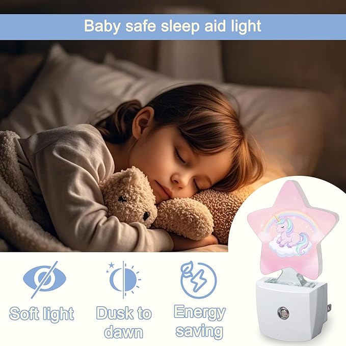 Rainbow Unicorn Dusk to Dawn Star Night Light, Cute Pink Sky Smart Sensor - Image 6