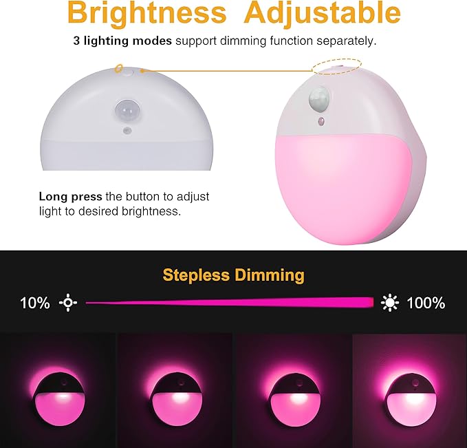 2 Pack Pink Battery Night Light, Motion Activated Night Light, 2.6" Small - Image 5