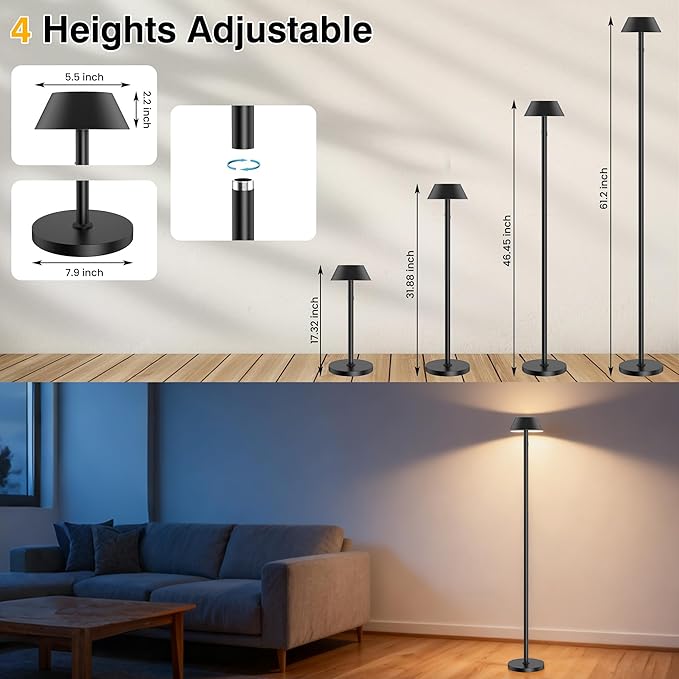 Portable Cordless Floor Lamp | Adjustable Height Reading Lamps Floor Standing | - Image 5