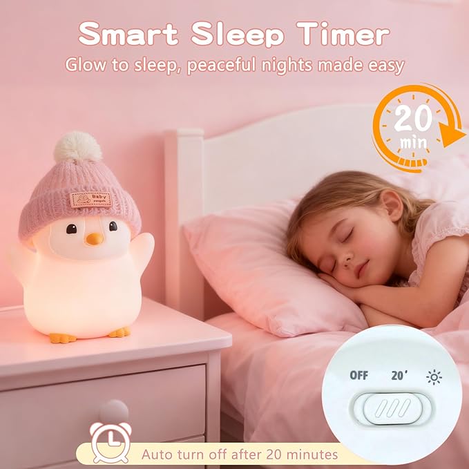 Penguin Night Light, Cute Pink Penguin Lamp - Image 3