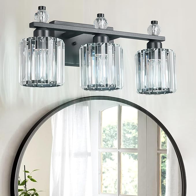 Bathroom Vanity Lights 3-Light Sand Black Modern Crystal Vanity Light Fixtures - Image 3