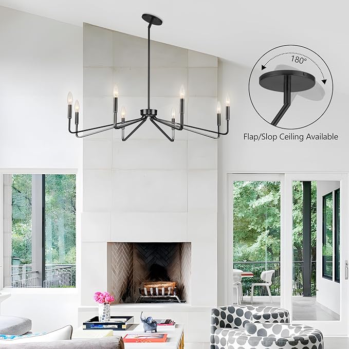 38" Black Chandeliers for Dining Room, 8-Light Modern Farmhouse Candle Style - Image 2