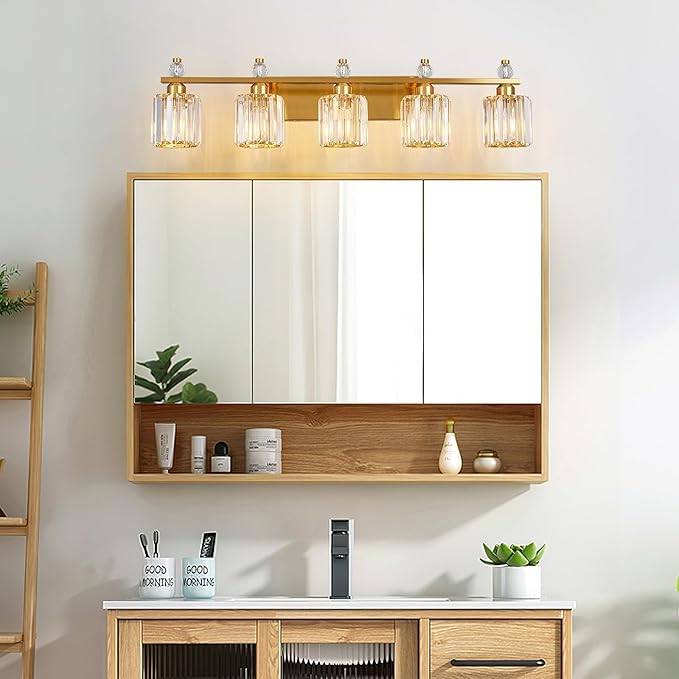 Bathroom Vanity Lights 5-Light Gold Modern Crystal Vanity Light Fixtures Over - Image 7