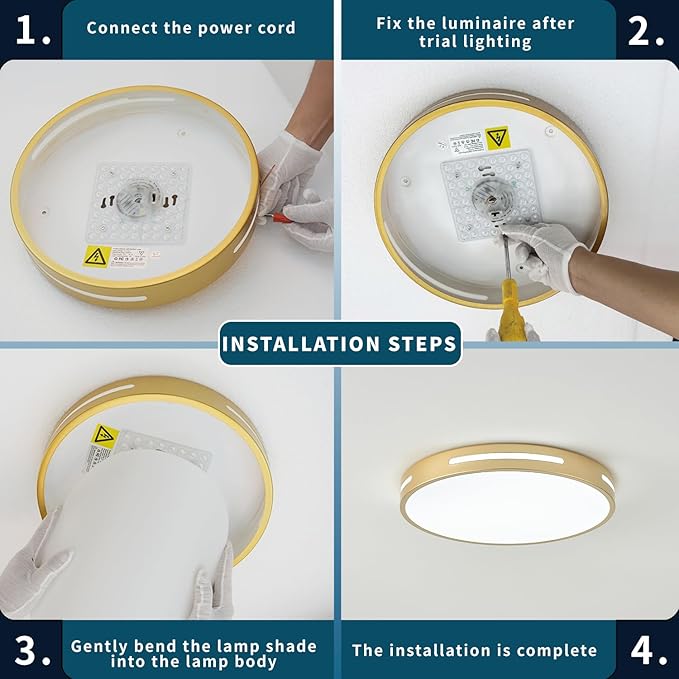 Gold Flush Mount Ceiling Light Fixture LED, 24W Bathroom Light Fixture Ceiling - Image 6