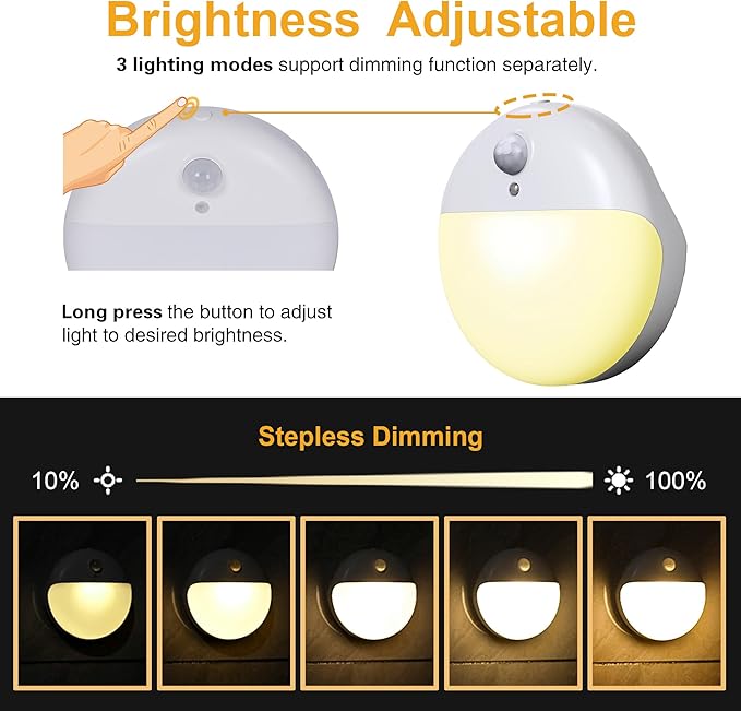 2 Pack Motion Sensor Night Light, 3 Lighting Modes, Stepless Dimming, - Image 5