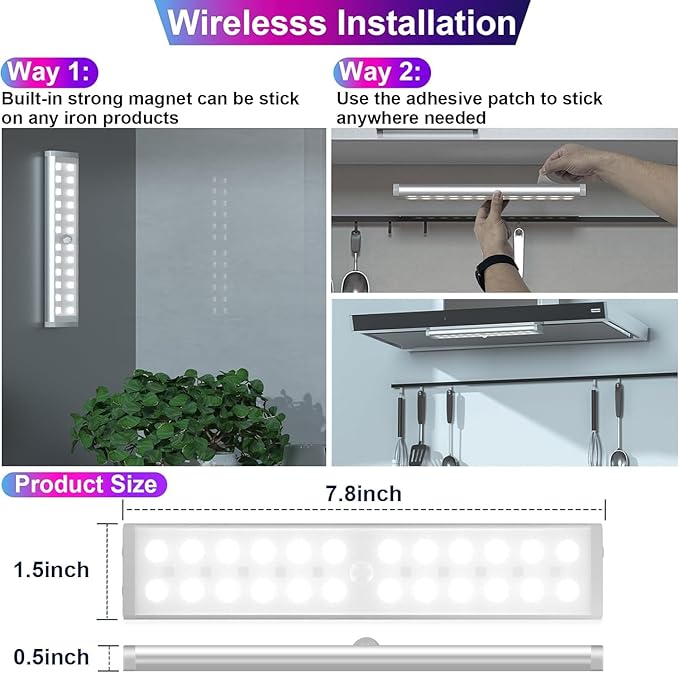 Under Cabinet Lights Wireless, 58-LED Rechargeable Motion Sensor Closet Lights - Image 4
