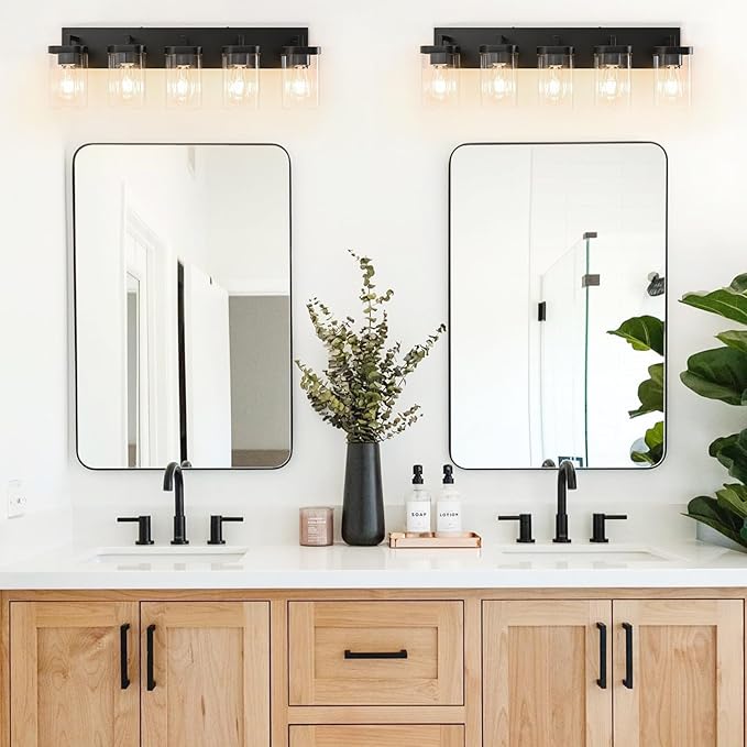 5-Light Bathroom Lighting Fixtures over Mirror, Matte Black Vanity Lights - Image 9