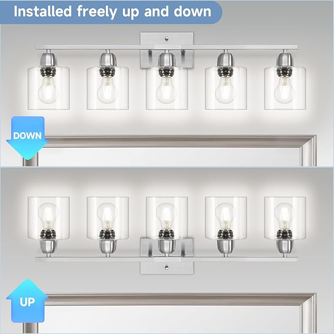 Modern Brushed Nickel 5 Light Bathroom Vanity Light, 31 inch Bathroom Lights - Image 5