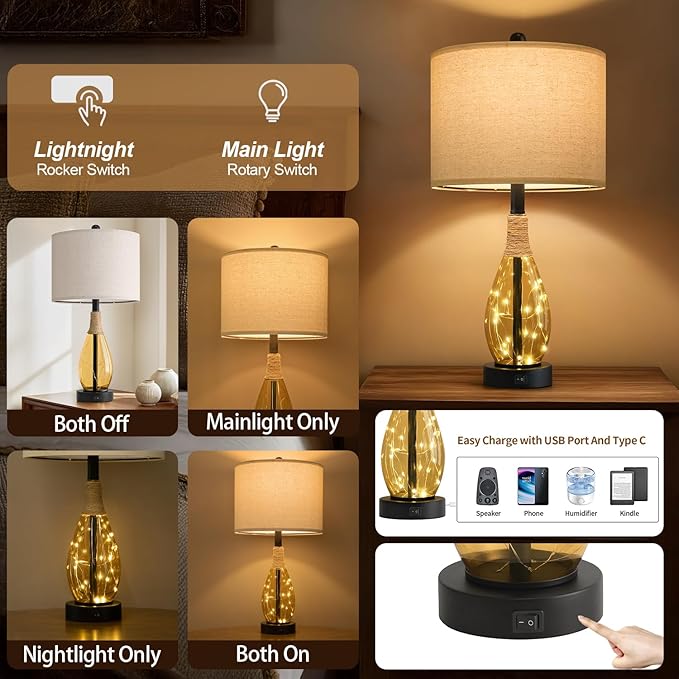 OYEARS 23" Table Lamps for Living Room Set of 2 Bedside Lamps for Night Stands - Image 3