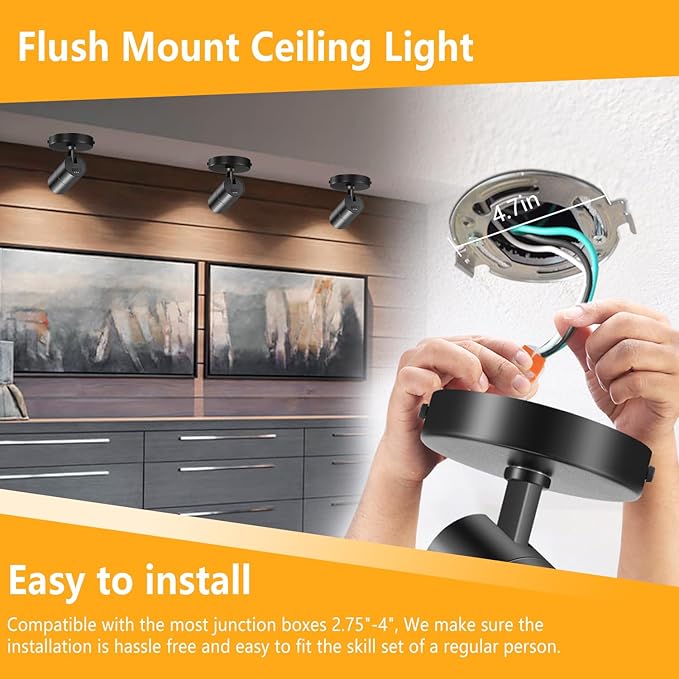 VANoopee 3-Color Zoomable Ceiling Spot Lights Indoor Flush Mount Adjustable LED - Image 6
