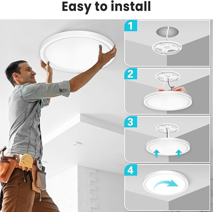 libtit 12 inch Flush Mount LED Ceiling Light Fixture, 3000K 4000K 6500K - Image 7
