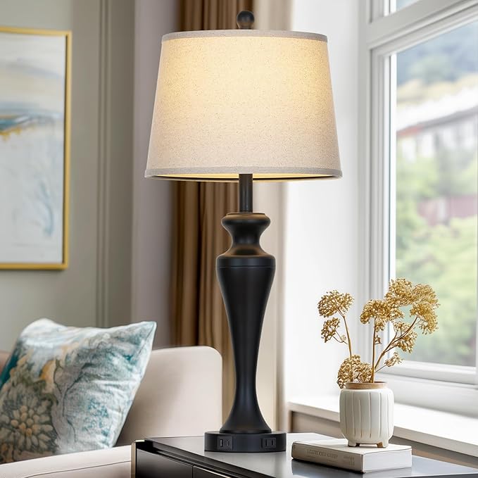 30" Black Table Lamps Set of 2, Touch Control Tall Living Room Lamp - Image 5