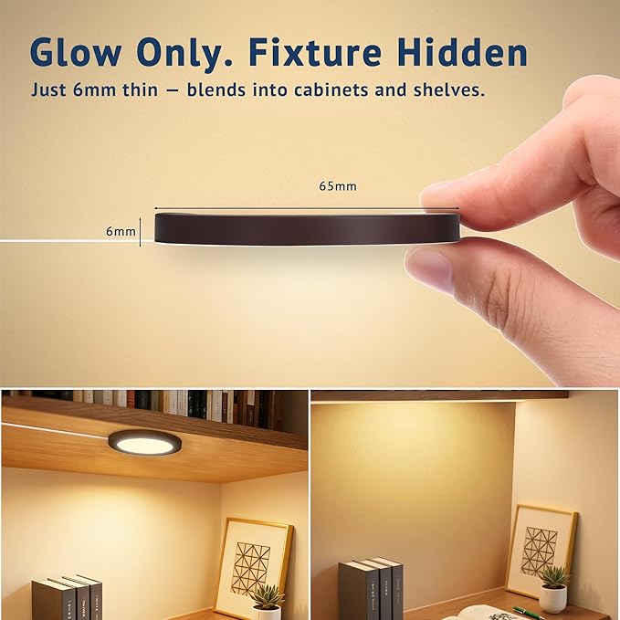 V4light Smart Plug-in LED Puck Lights Brown, Ultra-Thin Under Cabinet Lighting - Image 2