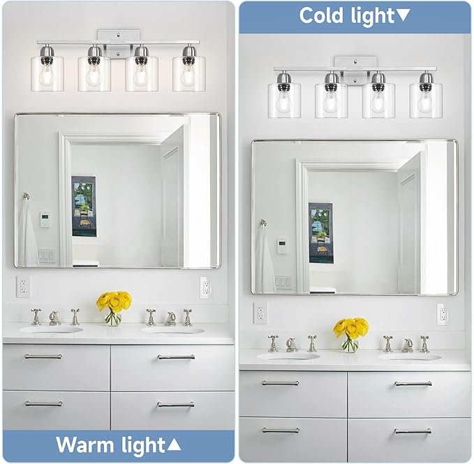 Modern Brushed Nickel 4 Light Bathroom Light Fixtures, 24 inch Vanity Lights - Image 4