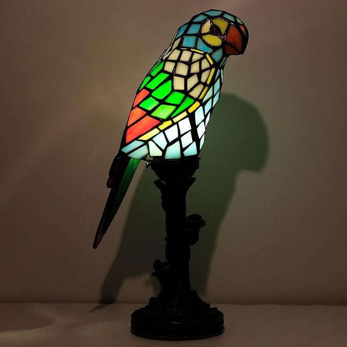 Small Tiffany Lamp Parrot Table Lamp Stained Glass Accent Lamp 15.3 Inch Tall - Image 7