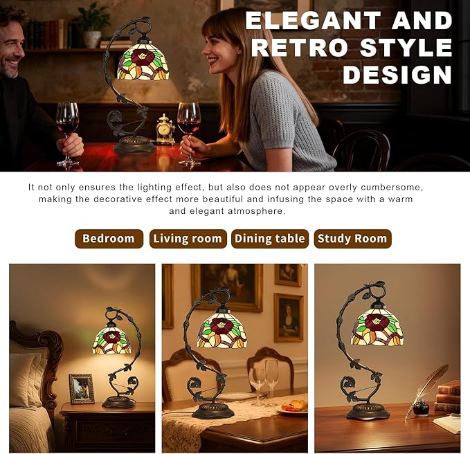 Stained Glass Lamp, Vintage Table Lamp, Living Room, Study（Crabapple Blossom） - Image 5