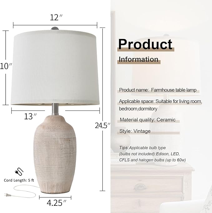 24 inch Vintage Ceramic Table Lamp - Image 7