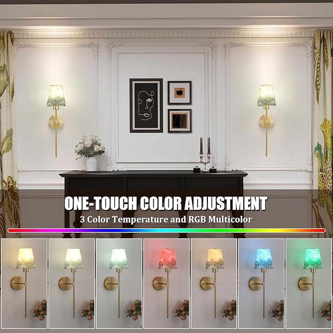 Battery Operated Wall Sconces Set of 2, Flower Pattern Shade 5000 mAh - Image 3