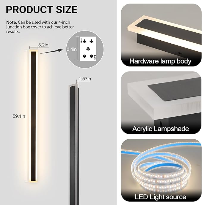 Modern Outdoor Lights, 59 Inch Outdoor Wall Light 3000K Outdoor Lighting IP65 - Image 5