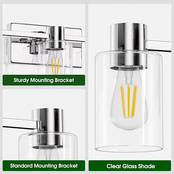 5-Light Modern Vanity Light Fixtures Over Mirror, Chrome Bathroom Light Fixtures - Image 3