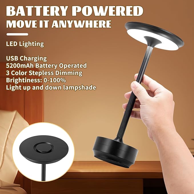Rechargeable Cordless LED Table Lamps Touch Sensor Light, 3-Levels Portable - Image 4