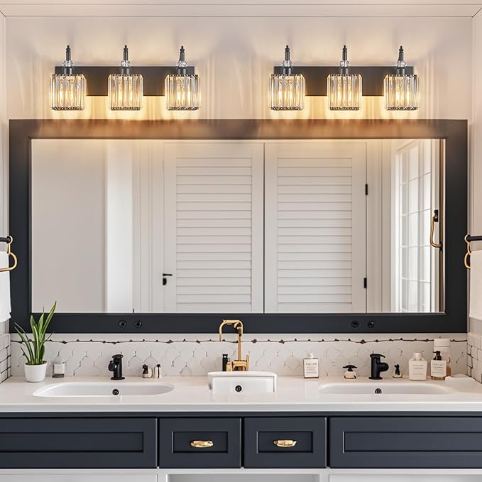 Modern Bathroom Vanity Light 3-Light Black Crystal Light Fixtures Over Mirror - Image 7