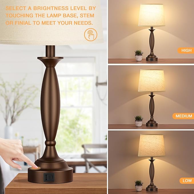 Seealle Beige Brown Lamps for Bedrooms Set of 2 - Image 2