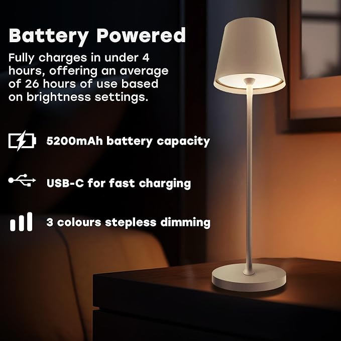 2 Pack Cordless Table Lamp, Portable LED Desk Lamp, 5200mAh Battery Operated - Image 6