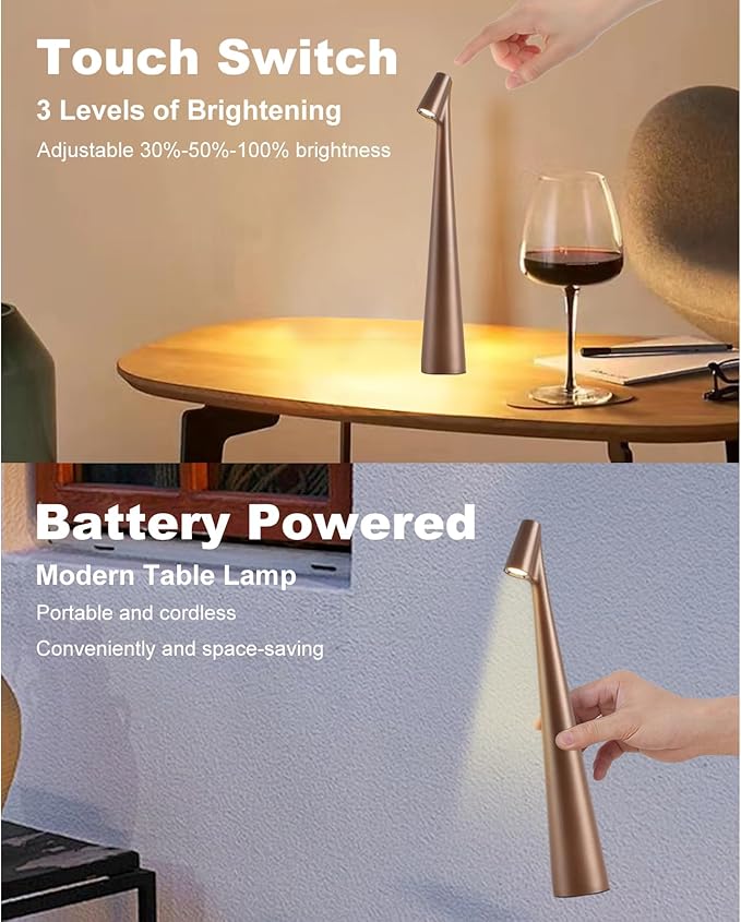 Cordless Small Table Lamps Set of 2, 3 Levels Brightness Portable Desk Lamp - Image 4