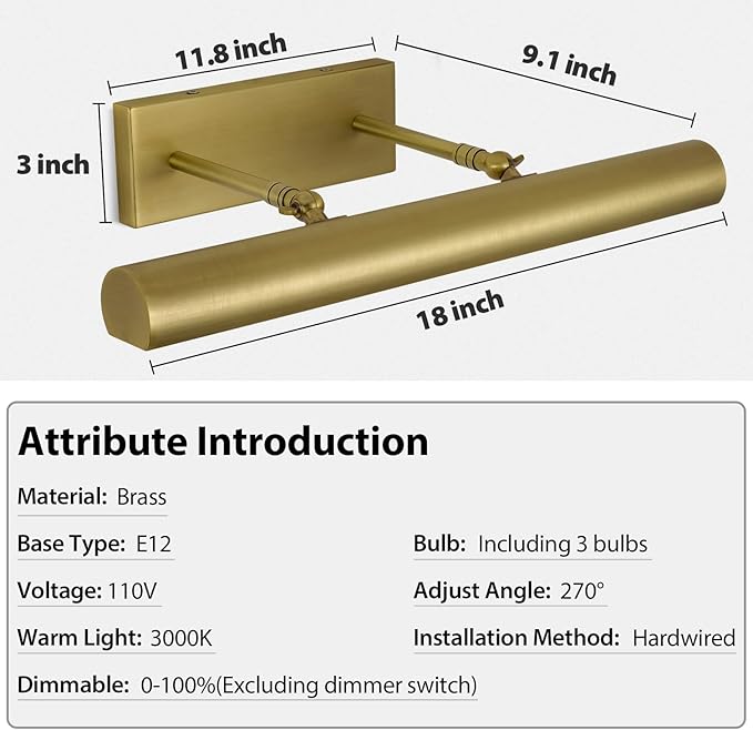 Picture Light, 18inch Brass Picture Lights - Image 4