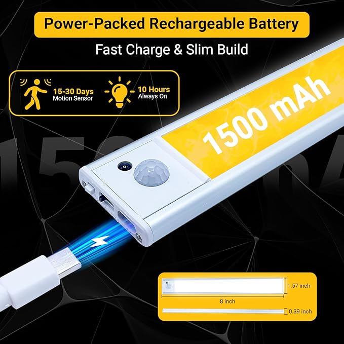 2 Pack Under Cabinet Lights 1500mAh, 40 LED Dimmable Closet Lights - Image 2