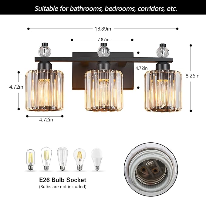 Bathroom Vanity Lights 3-Light Sand Black Modern Crystal Vanity Light Fixtures - Image 5