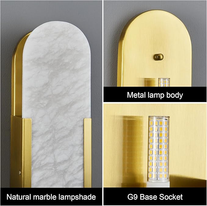 Brass Alabaster Wall Sconce, Modern Natural Marble Wall Sconces - Image 5