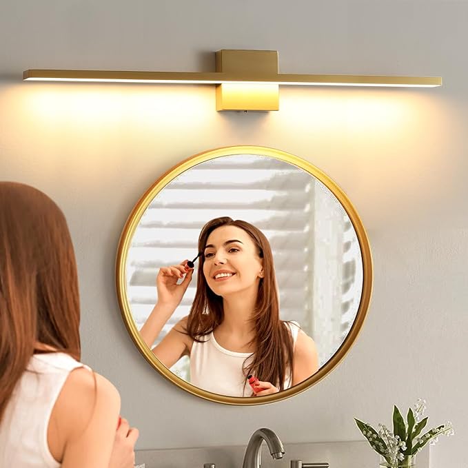 Gold Bathroom Light Fixtures Over Mirror, 32 Inch Brass Bathroom Vanity Light - Image 2