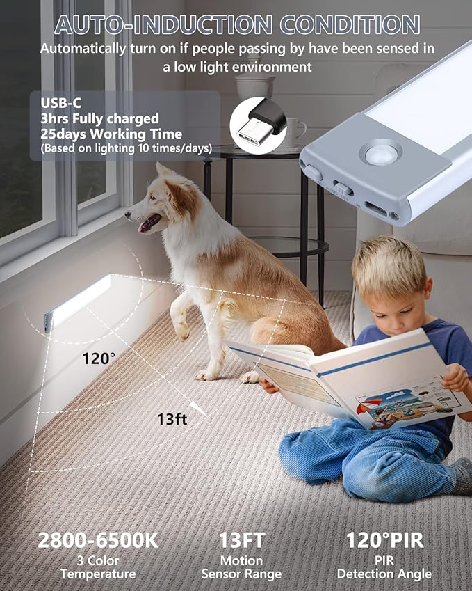 PRIORARE Motion Sensor Under Cabinet Lighting 3 Color Temperatures, 60-LED - Image 7