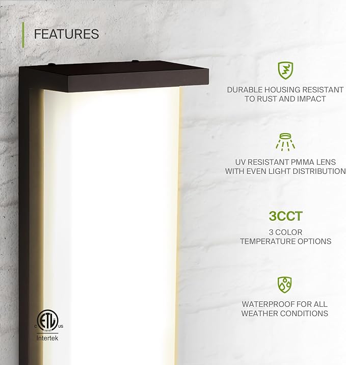 ASD LED 14" Outdoor Wall Light, Front Door House Sconce | 3CCT, Waterproof - Image 3