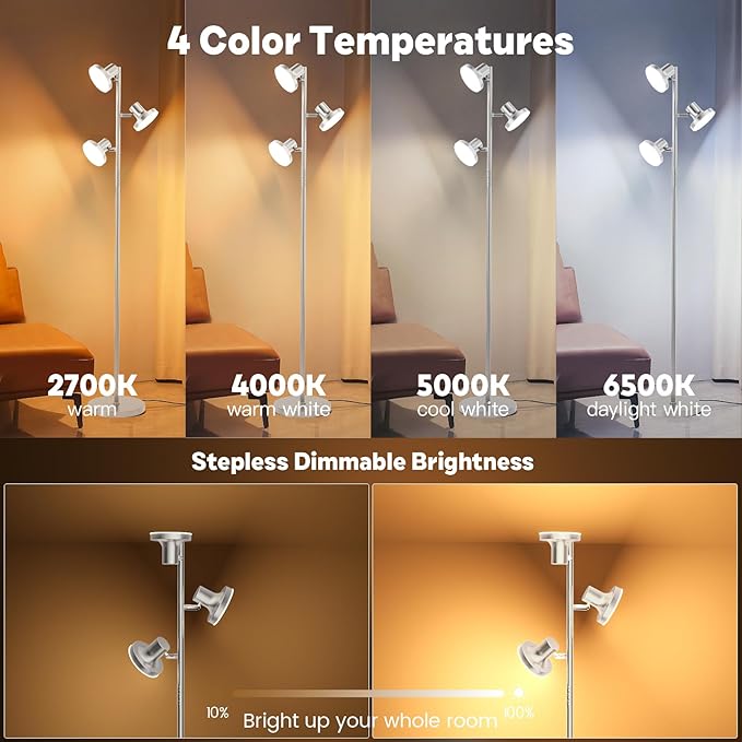 36W LED Tree Floor Lamp, Modern Dimmable Standing Lamp - Image 4