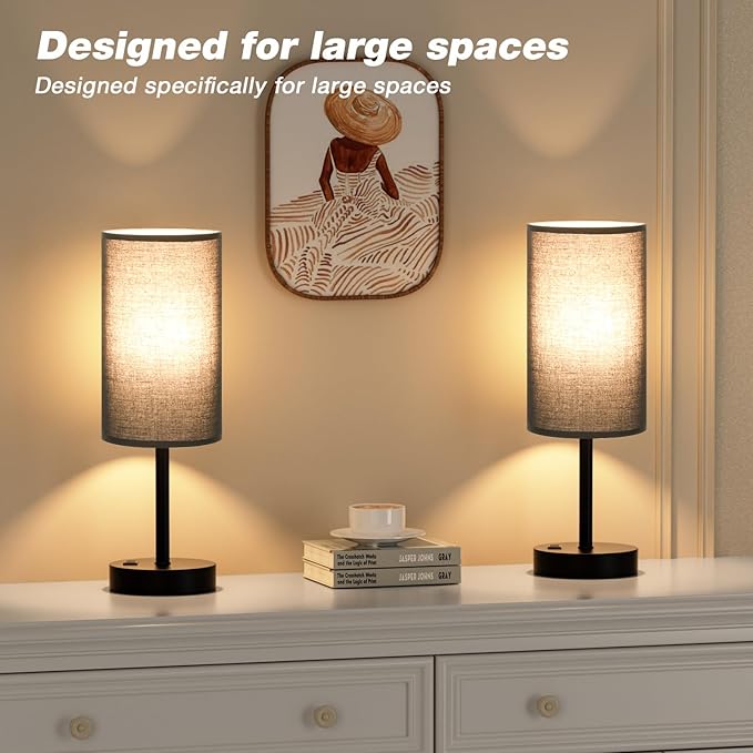 17.4inches Tall Black Touch Table Lamps Set - Image 3