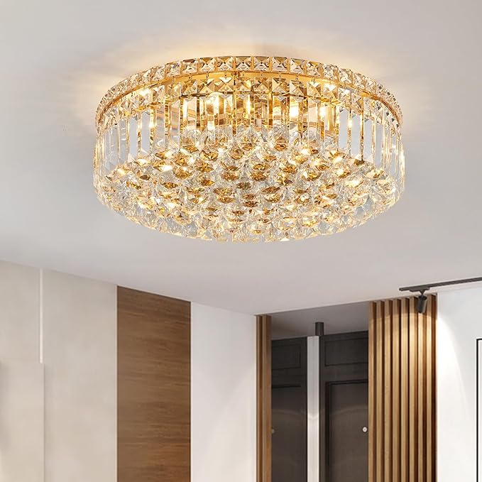 6-Lights Gold Crystal Flush Mount Chandelier Light Fixture K9 Crystals Modern by CEENLI