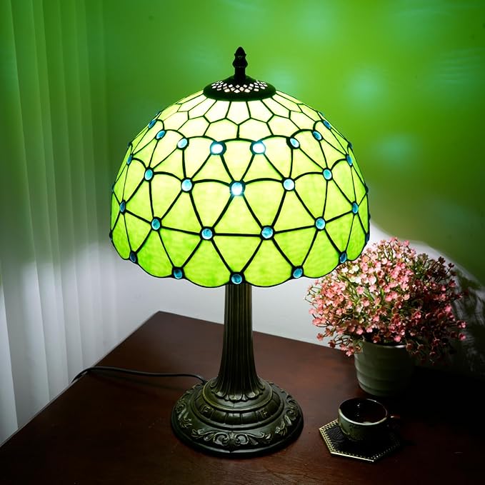 Green Tiffany Lamp For Bedrooms Bedside Stained Glass Table Lamp Farmhouse by TIFLRIS