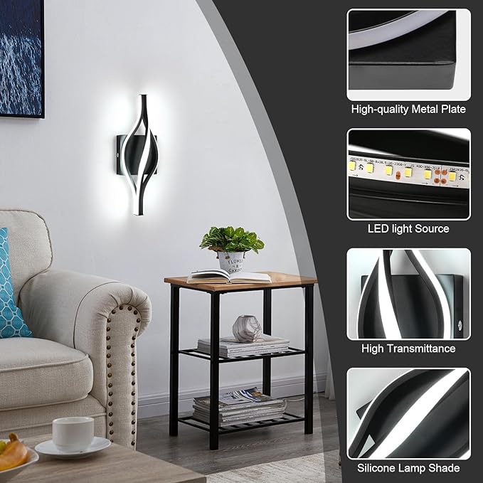 DELIPOP Modern Wall Sconces, Spiral LED Wall Sconce Lighting, 6500K Cool White - Image 3