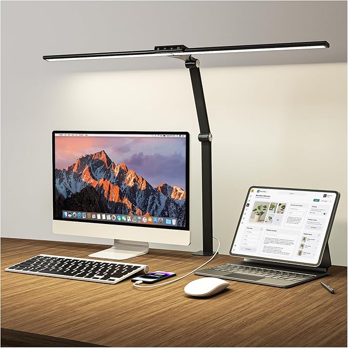 LED Desk Lamp for Home Office, 24W Eye-Caring Reading Light by HUMIIEYE