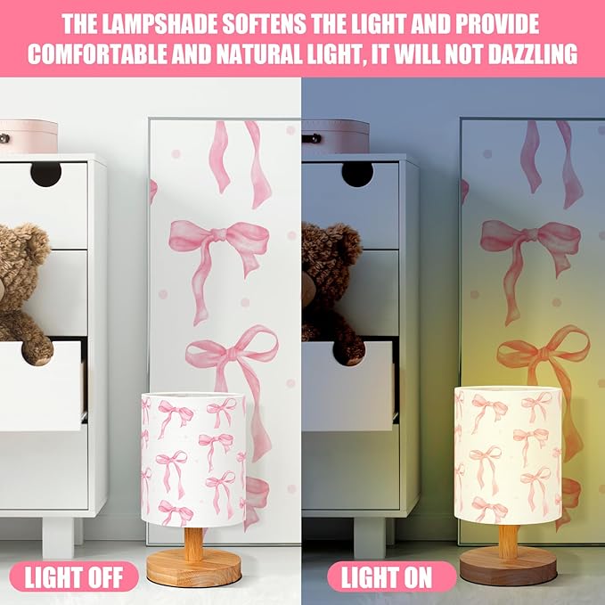 VIHOSE Bow Kids Table Lamp for Bedroom Kids Bedside Lamp - Image 2